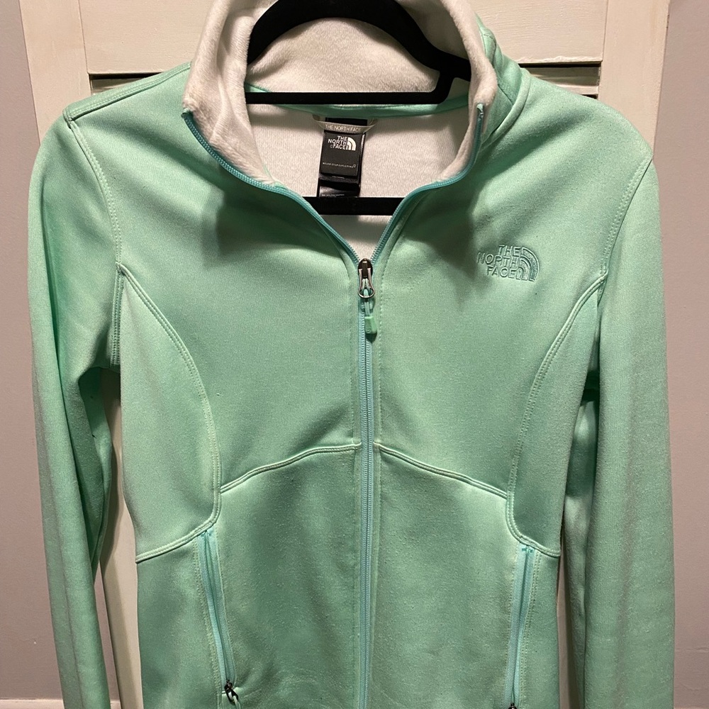 Mint with white fur north face jacket!